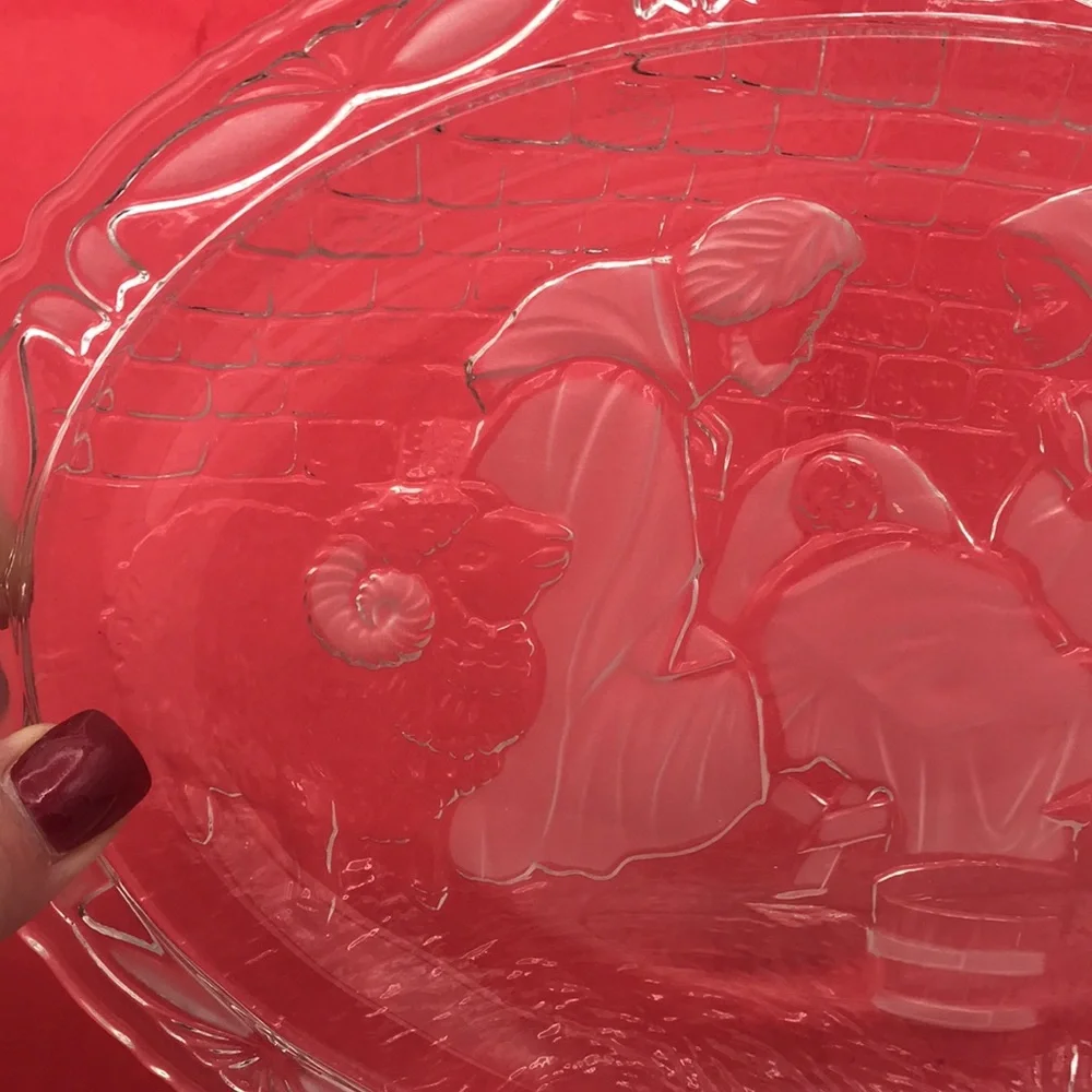 VTG Mikasa Rejoice Nativity‎ Clear Frosted Etched Crystal Glass Oval Plaque/Dish